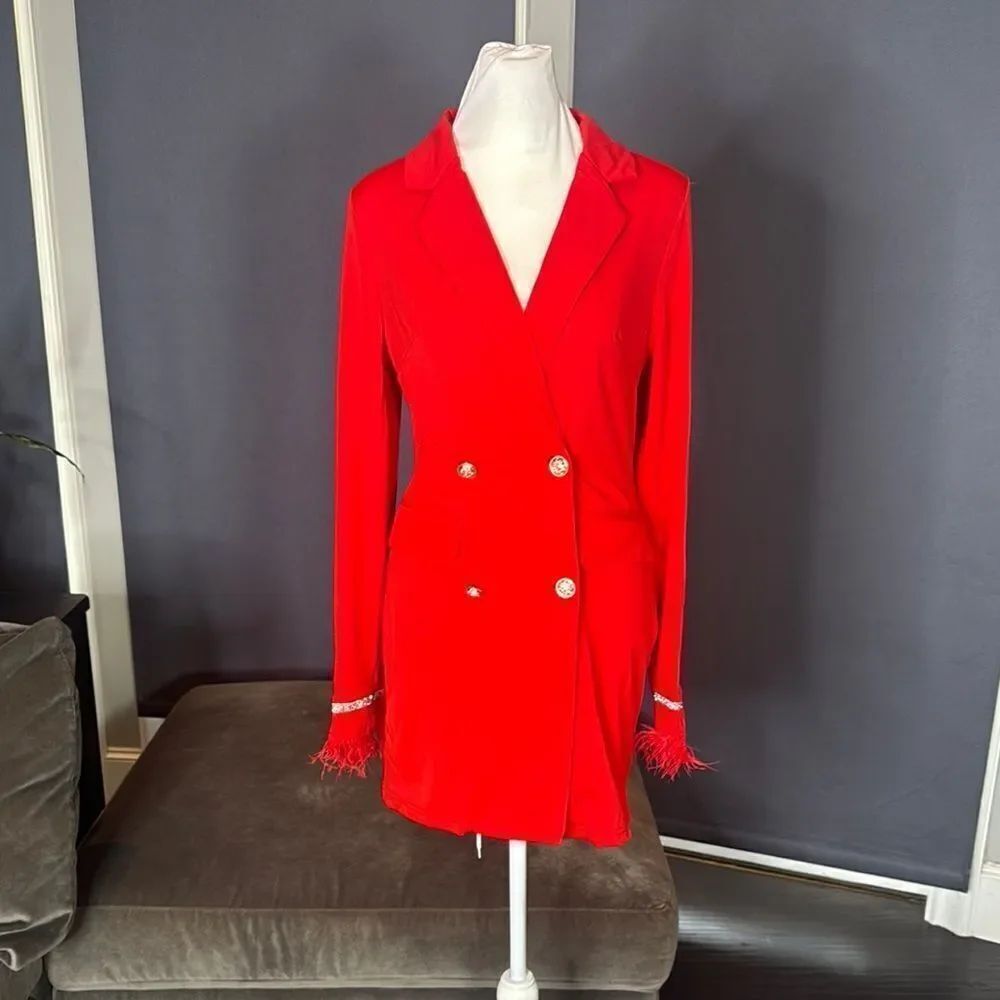Women’s Red Double-Breasted Long Sleeve Jacket Dress **Size M Runs SMALL NWOT